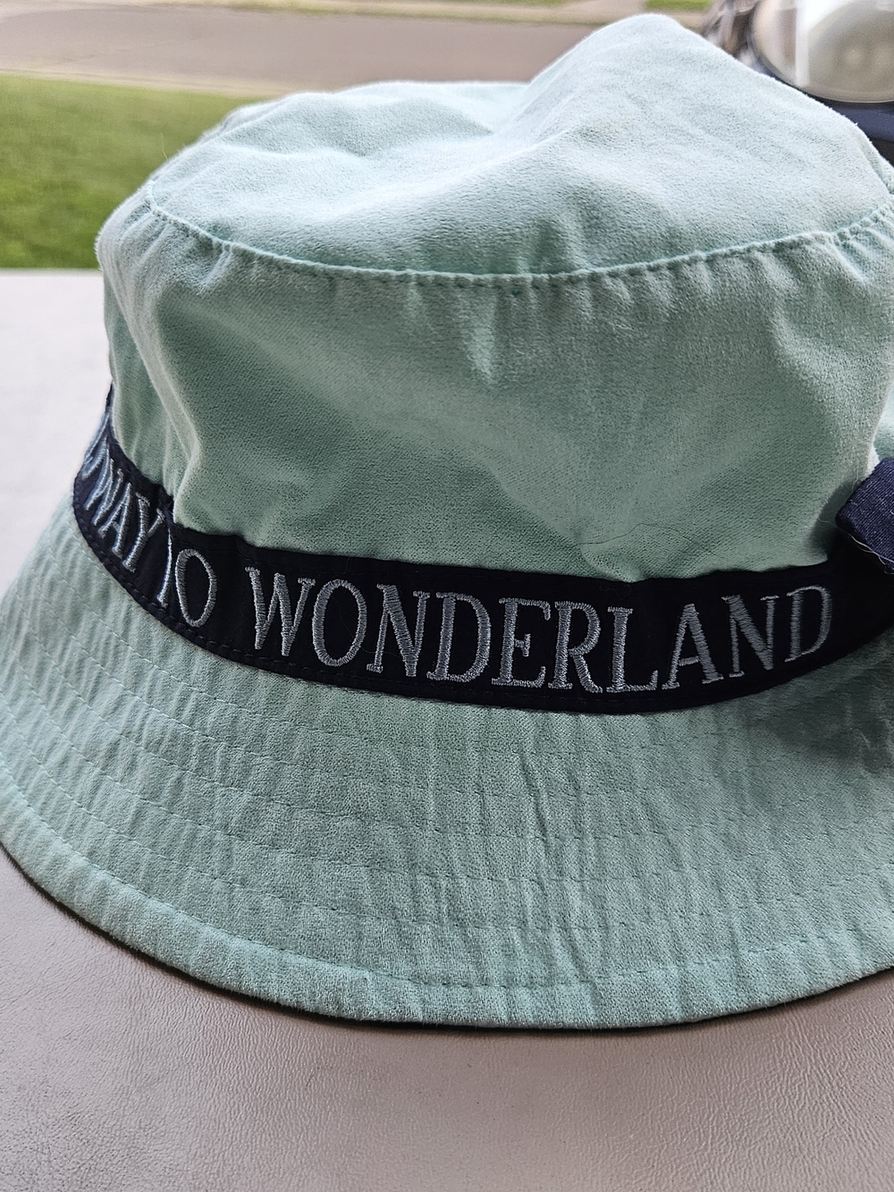 Disney Mint Green Bucket Hat with Navy WONDERLAND Band